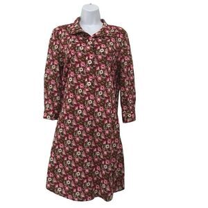 J McLaughlin Ladies Size Small Berlin Dress Brown Pink Floral Long Sleeve Shift
